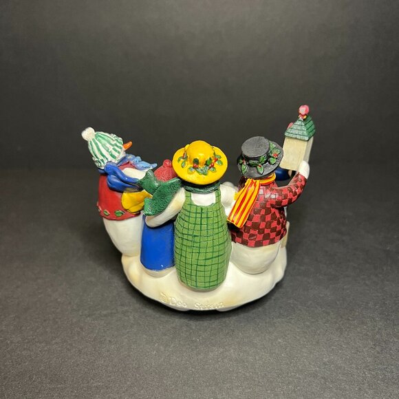 Deb Strain Candle Capper Christmas Holiday Ceramic Snowman Scene Topper 3.75" - Picture 4 of 9